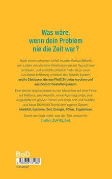 Gelber Hintergrund mit Text: "Was wäre, wenn dein Problem nie die Zeit war?..." Preis: 29,00 € [D], Text erklärt ein System.