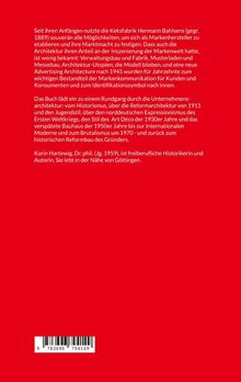 Roter Hintergrund mit weißem Text über die Entwicklung der Keksfabrik Bahlsen und ihrer Architektur seit 1889. Text nennt Autorin: Karin Hartewig. Unten Barcode.