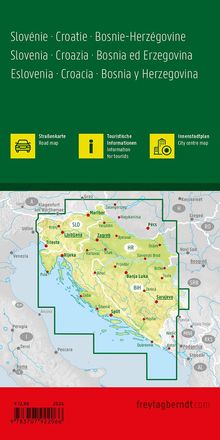 Slowenien - Kroatien - Bosnien und Herzegowina, Straßenkarte 1:500.000, freytag &amp; berndt, Karten