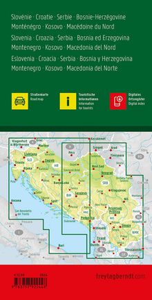 Slowenien - Kroatien - Serbien - Bosnien-Herzegowina - Montenegro - Kosovo - Nordmazedonien, Straßenkarte 1:600.000, freytag &amp; berndt, Karten