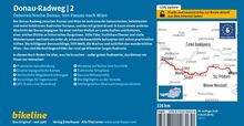 "Donau-Radweg 2" zeigt eine Beschreibung der Route von Passau nach Wien, inklusive Karten, Profildetails und Highlights. Links Text, rechts Kartenausschnitt.