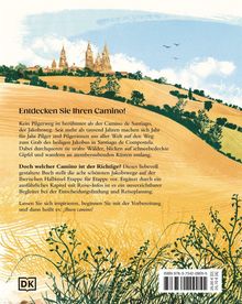 Entdecken Sie Ihren Camino! Kein Pilgerweg ist berühmter als der Camino de Santiago. Illustration: Landschaft, Kirche.