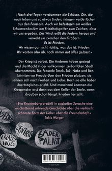 Ein Zitat beschreibt das Ende der Schüsse und den beginnenden Frieden. Darunter Text über Krieg, Freunde und Sehnsucht nach Liebe.