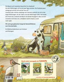 Ein Mädchen und eine Kuh sitzen neben einem Wohnwagen. Es gibt Werbung für Lieselotte-Bücher und einen Vogel auf einem Zaunpfahl.