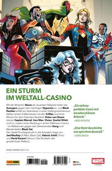„Ein Sturm im Weltall-Casino“ steht groß oben. Darunter Helden aus Comics wie Scarlet Witch, Iron Man und Captain Marvel.