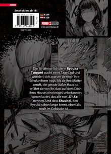 Horror-Comic: Text beschreibt Ryouka, die Schülern ist. Illustrationen zeigen düstere, detailreiche Szenen aus einem Manga.
