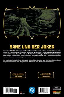 "BANE UND DER JOKER" steht oben. Unten: Zitate von KBP Comics und Batman-News. Oben im Bild ist ein Monster im Wasser.