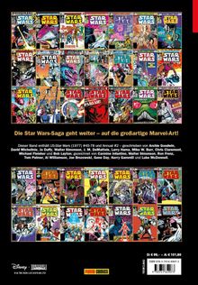 „Die Star Wars-Saga geht weiter – auf die großartige Marvel-Art!“ zeigt viele farbenfrohe Star Wars Comic-Cover.
