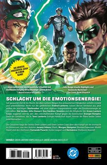 "Schlacht um die Emotionsenergie!" - Ein dramatischer Text kündigt den Kampf im Green Lantern Corps an. Helden in grünen Kostümen.