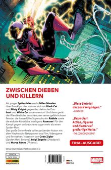 Text: "ZWISCHEN DIEBEN UND KILLERN", "Finalausgabe!". Illustration: Spider-Man schwingt durch eine Stadt mit elektrischen Effekten.
