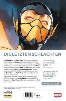 "Die letzten Schlachten" beschreibt die Kämpfe der Ultimates, Tony Stark und anderen gegen den entfesselten Maker. Ovale Maske.