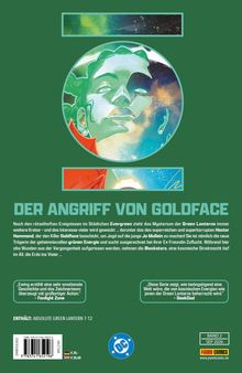Auf grünem Hintergrund steht: "DER ANGRIFF VON GOLDFACE". Darunter längerer Fließtext. Illustration mit stilisiertem Gesicht.