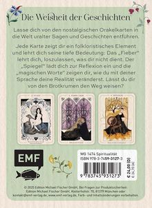 "Die Weisheit der Geschichten" steht oben. Darunter drei Orakelkarten mit Symbolik: 2. Sirene, 6. wahre Liebe, 8. Spinnrad.