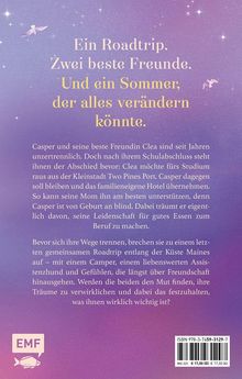 Ein Roadtrip. Zwei beste Freunde. Und ein Sommer, der alles verändern könnte. Hintergrund: lila Himmel mit Sternen und Vogel.
