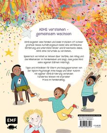 „ADHS verstehen - gemeinsam wachsen“. Zahlreiche bunte, fröhliche Kinderillustrationen. Oben links ein weißer Vogel.