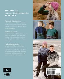 Text: Nordische Lieblingskleidung stricken. Logo unten links. Fotos von Personen in gestrickter Kleidung in winterlicher Umgebung.
