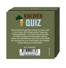 "KNEIPEN QUIZ" und Infos zu einem unterhaltsamen Quiz-Spiel. Eine Illustration mit einem Kleeblatt und einem Bierglas.