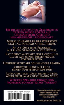 Ein Rücken in Jeans beugt sich über ein Auto. Texte beschreiben erotische Szenarien und heißen Körper. Link zu einem Verlag.