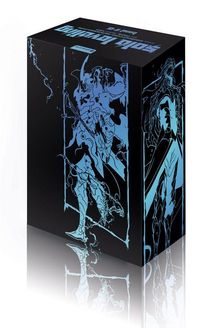 Text: "Solid", "Snake", "Konami". Schwarze Box mit blauen gezeichneten Figuren.