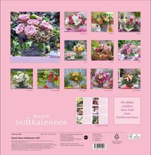 "Die Bilder entfalten ihren Duft beim Darüberstreichen." Zeigt Blumengestecke für jeden Monat, Titel: "Rosen Duftkalender".
