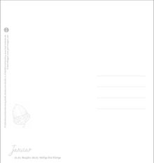 Text: "Januar", "01.01. Neujahr, 06.01. Heilige Drei Könige". Illustration einer Eichel.
