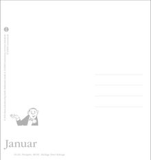 Text: "Januar 01.01. Neujahr, 06.01. Heilige Drei Könige." Eine Illustration zeigt eine lächelnde Person mit erhobener Hand.