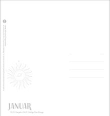 JANUAR, 01.01. Neujahr, 06.01. Heilige Drei Könige. Illustration: Sonne mit Planeten und Strahlen.
