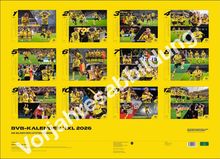 "Vorjahresabbildung" in großen Buchstaben. Darunter zwölf Monatsbilder mit Fußballszene von Borussia Dortmund in gelben Trikots.