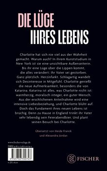 "DIE LÜGE IHRES LEBENS" steht groß auf dunklem Hintergrund. Unten ein Fischer-Verlag-Logo. Text über Charlotte und eine Lüge.