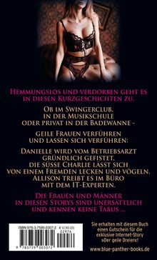 **Hemmungslos und verdorben geht es in diesen Kurzgeschichten zu.** Frau in schwarzer Spitzenunterwäsche auf einem Bett.