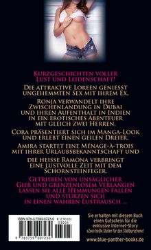 Texte über Kurzgeschichten voller Lust und Leidenschaft sowie Details über deren Inhalte. Oben eine Frau in Unterwäsche.