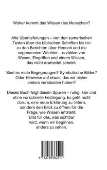 Text: Woher kommt das Wissen des Menschen? Ein Buch, das alten Überlieferungen und der Entstehung von Wissen folgt. Darunter ein Barcode.