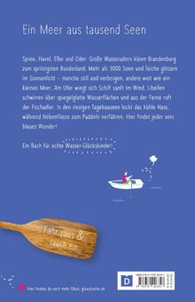 Ein blauer Hintergrund mit Texten über Brandenburgs Wasserlandschaften. Darunter eine Illustration mit einem Ruderboot.