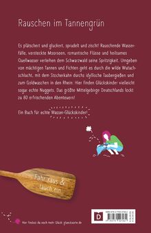 "Rauschen im Tannengrün" über Text zu Schwarzwaldabenteuern. "Fahr raus & tauch ein" auf einem Paddel. Illustration: Person schöpft Wasser.