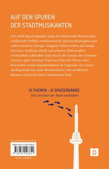 Text: "AUF DEN SPUREN DER STADTMUSIKANTEN ... 12 THEMEN – 12 SPAZIERGÄNGE: Die Gesichter der Stadt entdecken!" Illustration: Fußabdrücke und Turm-Symbol.