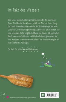 „Im Takt des Wassers“ und „Fahr raus & tauch ein“ sind die Haupttexte. Darunter Paddler im Kanu und eine Website.