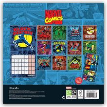 "Marvel Comics" in rotem Logo. Darunter Cover von Helden wie Black Panther, Thor, Spider-Man und weitere auf blauem Hintergrund.