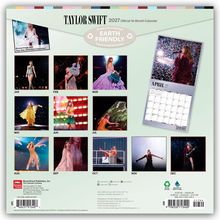 Taylor Swift 2027 Official 16-Month Calendar. "EARTH FRIENDLY" und Monatsbilder von Januar bis Dezember.