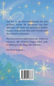 Das Tor in die Glitzerfunkelwelt hat sich geöffnet. Sterne funkeln vor einem Hintergrund in Blau und Rosa.