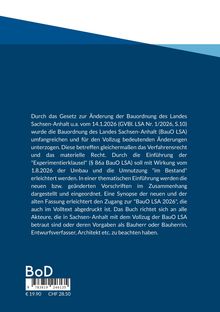Text über Gesetzesänderungen zur Bauordnung Sachsen-Anhalt. Blaues Design, Preisangabe: €19,90 / CHF 28,50.