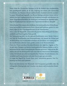 Text beschreibt die Wichtigkeit der Miasmenforschung in der Homöopathie, besonders im Bezug auf chronische Krankheiten. Unten rechts ist ein Logo mit einer gelben Blume und dem Text "flatau Homöopathie & Miasmatik".