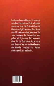 Ein Text auf rotem Hintergrund beschreibt Freiheit und den Tod als Wandler zwischen den Welten, aber nicht als Vollender.