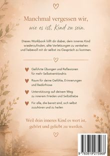 Illustration mit Blumen und zartem Design. Text beschreibt ein Workbook zur Selbstfindung und Heilung des inneren Kindes.