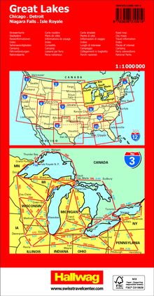 Hallwag Strassenkarte USA, Great Lakes 1:1 Mio., Karten