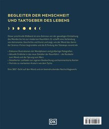 Ein blaues Cover mit gelbem Text über den Mond, Mondphasen und Raumfahrt, sowie einem weißen "DK" Logo unten.