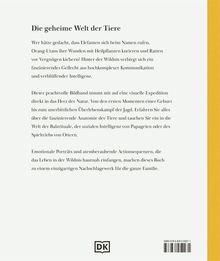 "Die geheime Welt der Tiere" präsentiert komplexe Tierkommunikation und Intelligenz. Ein DK-Logo ist unten abgebildet.