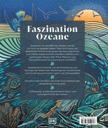 Text über "Faszination Ozeane": Beschreibung der Ozeanwelt mit Fotos und Illustrationen. Szene mit Wellen, Fischen und Schildkröten.