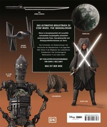 Text: "Das Dunkelschwert", "Gideons TIE-Jäger", "Das ultimative Begleitbuch zu Star Wars: The Mandalorian", "Das ist der Weg", "Mit exklusiven Risszeichnungen von John R. Mullaney", "Mandalore", "Schlammborn", "Ahsoka Tano", "IG-12 und Grogu". Objekte: ein Lichtschwert, Raumschiff, diverse Figuren.
