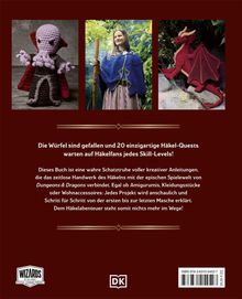 Logo: WIZARDS. "Die Würfel sind gefallen und 20 einzigartige Häkel-Quests warten." Drei Bilder: gehäkeltes Wesen, Frau im Umhang, Häkel-Drache.
