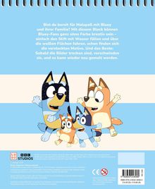 Ein Text erklärt, wie man mit einem speziellen Block kreativ ohne Farben sein kann. Darunter vier fröhliche, cartoonartige Hunde.